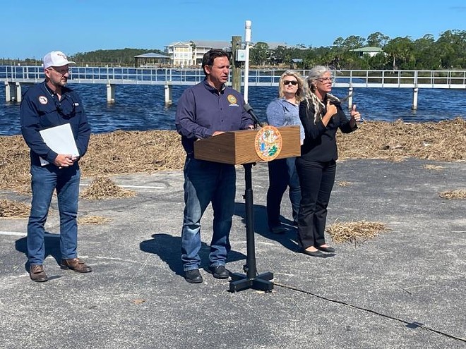 Gov. Ron DeSantis appeared Tuesday in Steinhatchee, a day after Hurricane Debby made landfall in the area. - Photo by Tom Urban/NSF