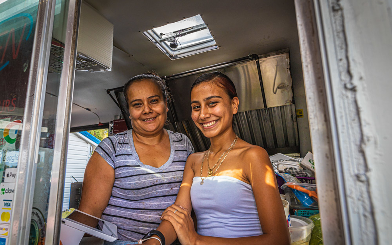 Elia Maldonado (L) and Chantal Martinez at Taqueria Margarita in Tampa, Florida on Oct. 23, 2020.